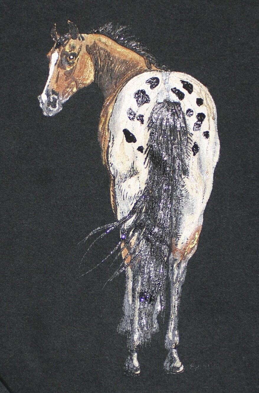 Vintage Lee Sweatshirt Mens 2XLT Black Horse Glitter Graphic Made USA Crewneck